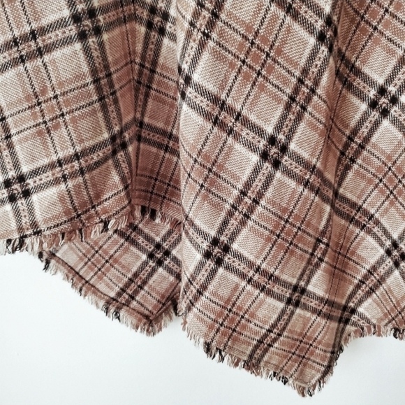 SIDE REAL Wool Asymmetric Skirt Plaid Brown Size 8 - Picture 5 of 7